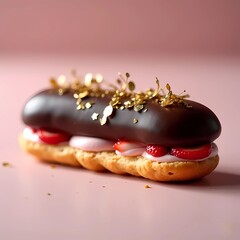 Elegant Chocolate &Eacute;clair with Strawberry Cream and Gold