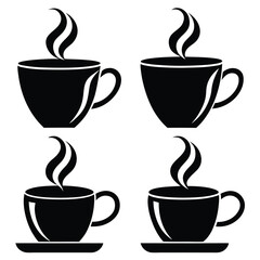 Set of Artistic Coffee Cup Icon Silhouette Vector