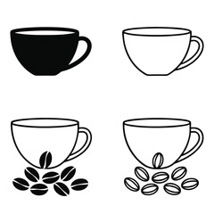 Set of Coffee Cup and Beans Icon Silhouette