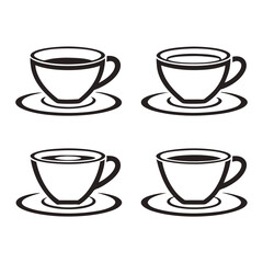 Set of Designed Coffee Cup Icon Silhouette