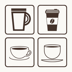 Set of Designed Coffee Cup Icon Silhouette