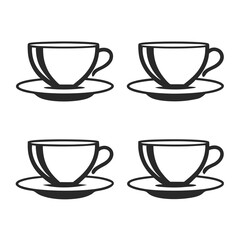 Set of Designed Coffee Cup Icon Silhouette