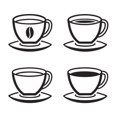 Set of Designed Coffee Cup Icon Silhouette