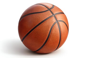 Fototapeta premium Realistic Orange Basketball with Textured Surface and Black Seams on White Background