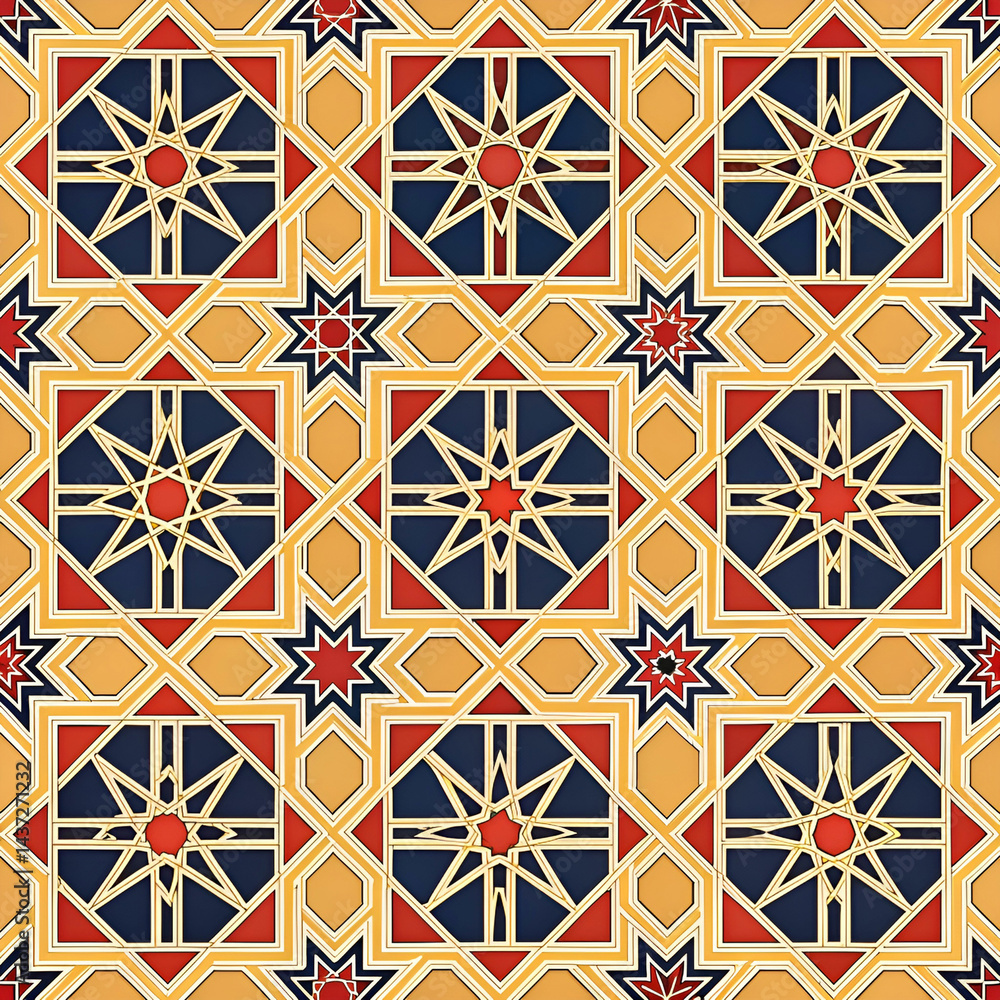 Poster mudejar star lattice pattern seamless vector design