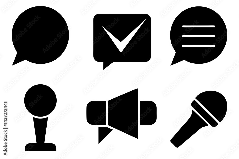 Canvas Prints tick and ok silhouette vector icon set, vector set of speech and talk bubbles illustrations, set of 