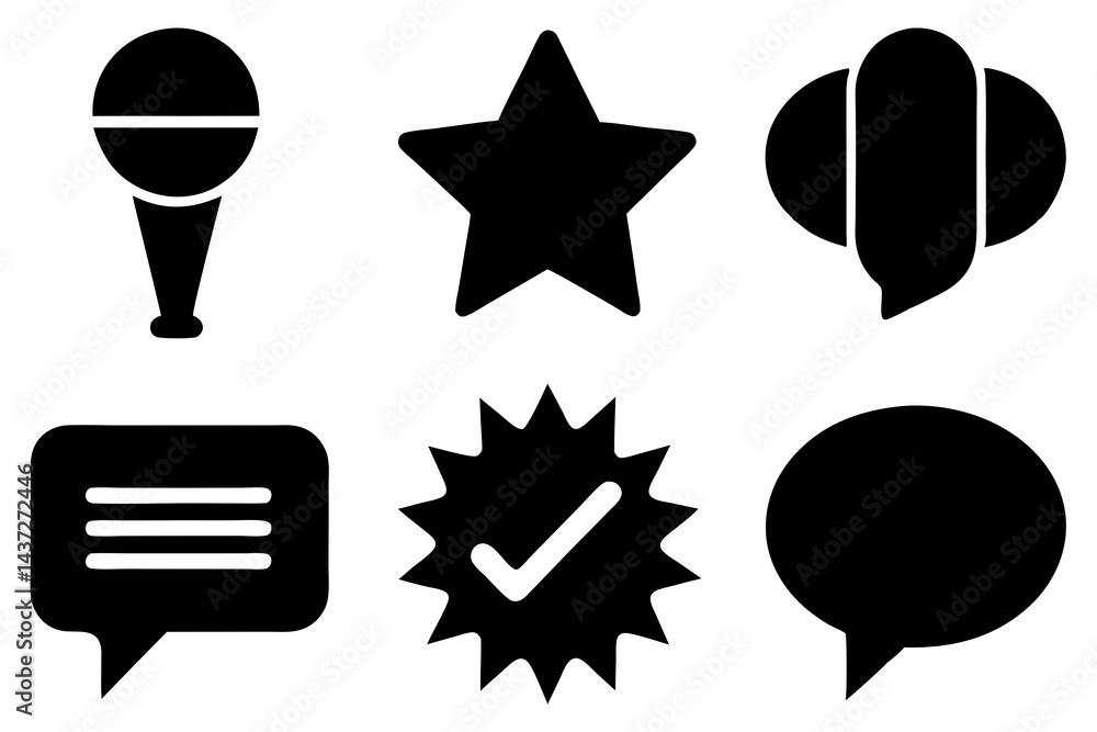 Wall mural tick and ok silhouette vector icon set, vector set of speech and talk bubbles illustrations, set of 