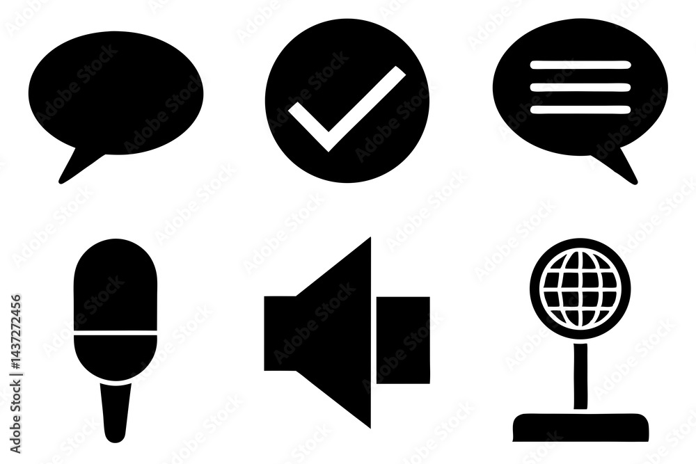 Canvas Prints tick and ok silhouette vector icon set, vector set of speech and talk bubbles illustrations, set of 