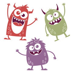 happy Halloween monster colorful silhouette head