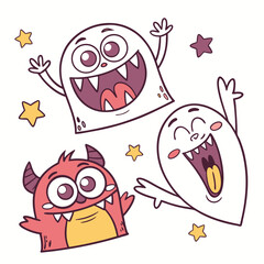 happy Halloween monster colorful silhouette head