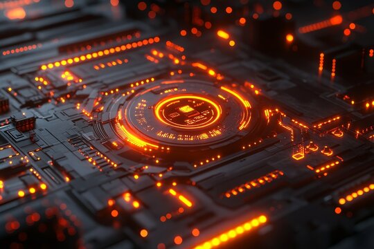 Futuristic Tech Chip, glowing circuitry, digital background, for tech articles