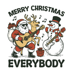 Merry Christmas everybody -  Merry Christmas illustration, Christian Festival T-shirt Design Vector, Xmas vintage Tee Shirt design