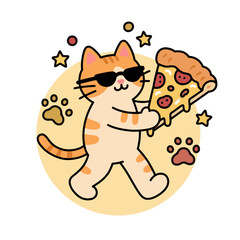 Cat With A Pizza Vector (Editable)