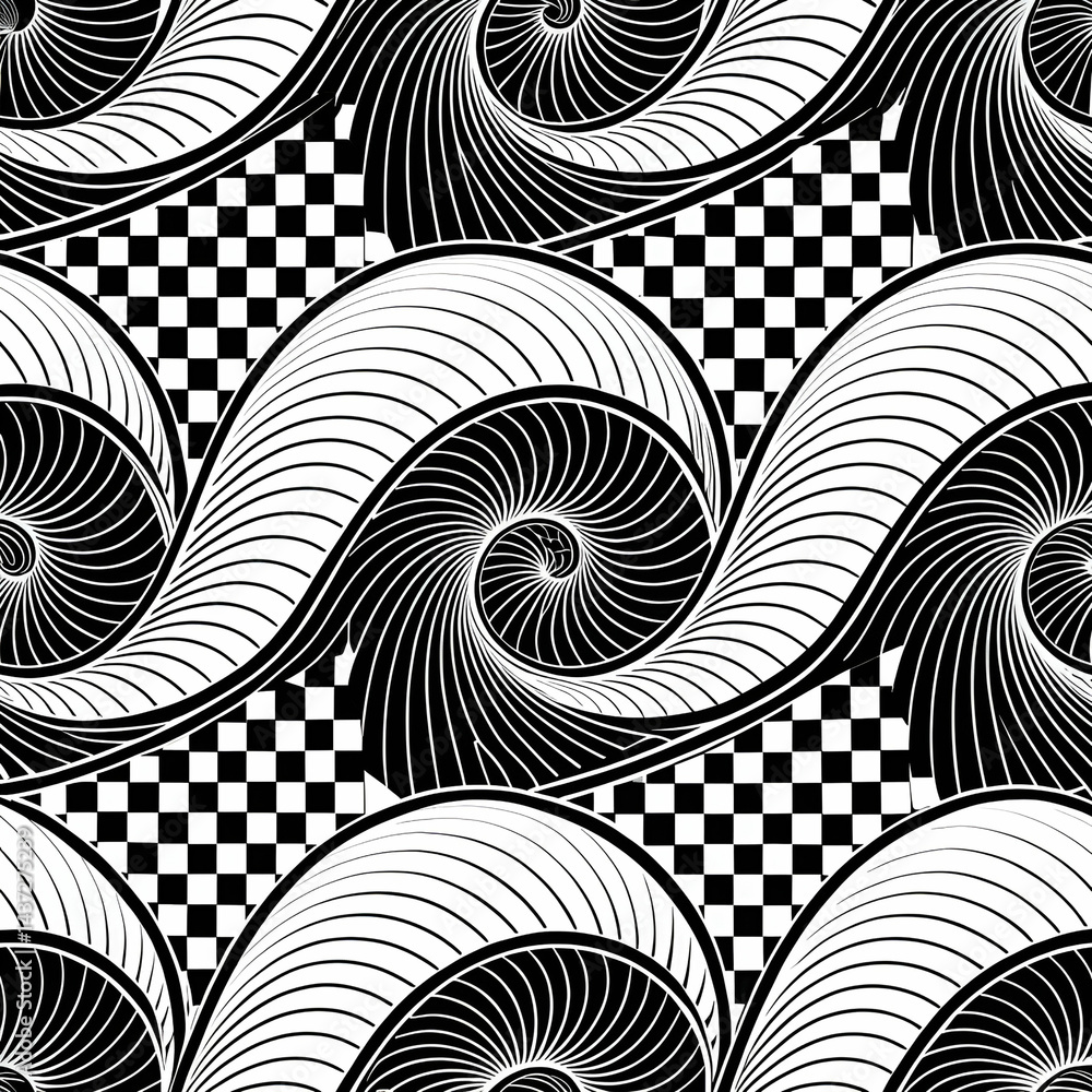 Poster optical illusion wave grid pattern seamless vector design