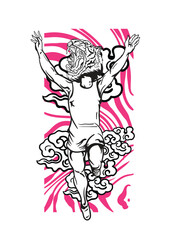 tiger fighter with japanese doodle style