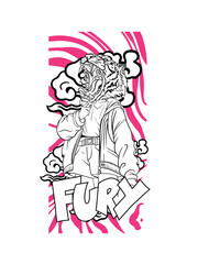 tiger fighter with japanese doodle style