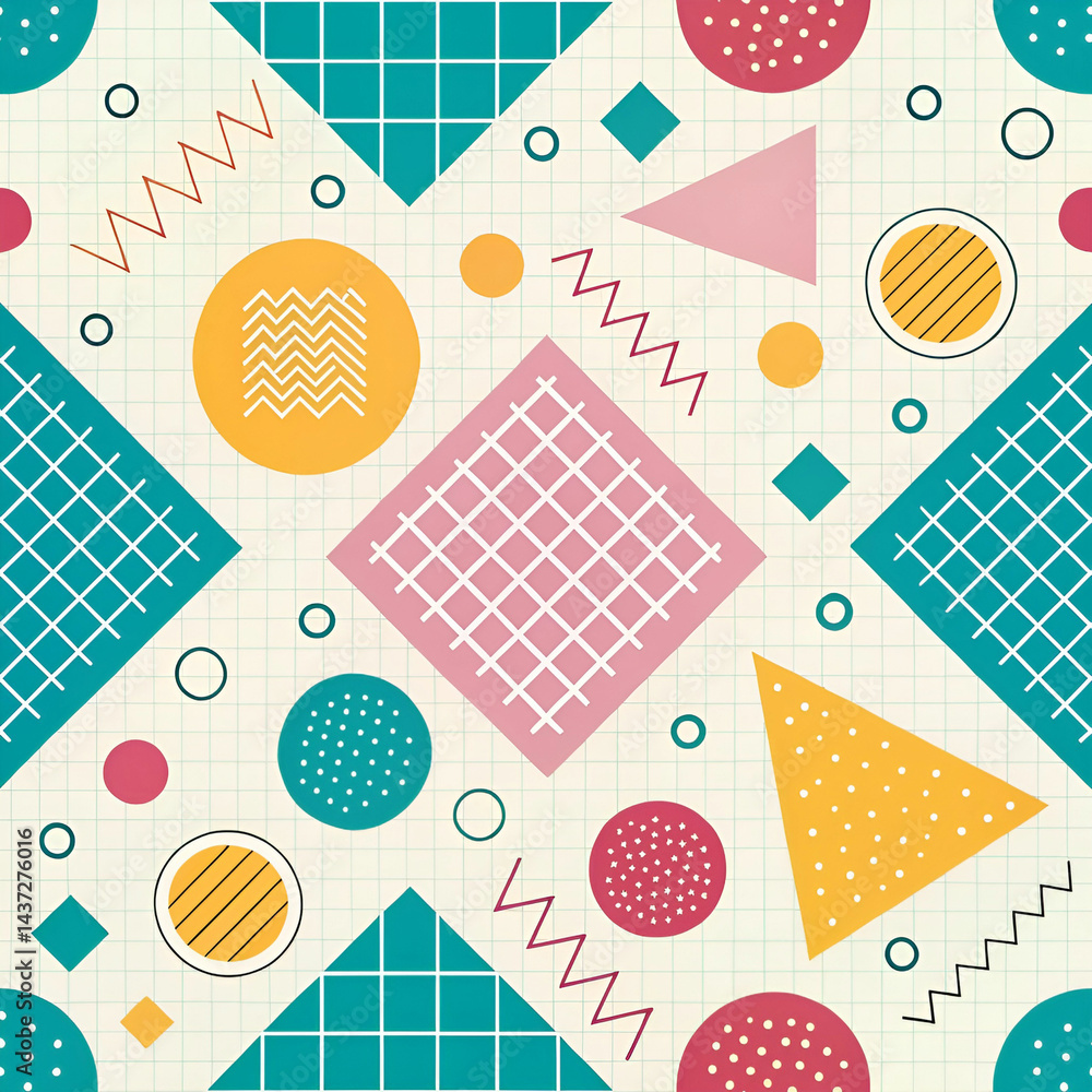 Poster postmodern color block grid pattern seamless vector design