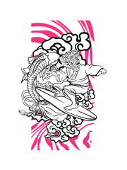 tiger fighter with japanese doodle style