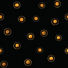 Brown yellow watercolor seamless pattern with circles. Abstract dark background. Circles on textured paper. Template for design, textile, wallpaper, carpet, ceramics