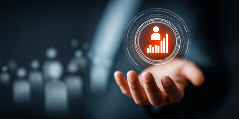 Person holding growth graph futuristic interface business success visualization digital innovation