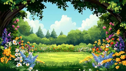 Vibrant Garden Landscape: Sunny Day in a Blooming Meadow