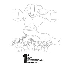 International May Day with bold typography, industrial elements, and worker solidarity themes, ideal for social media campaigns and event promotions.