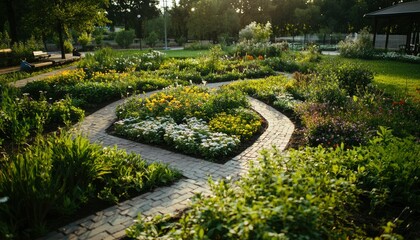 Colorful garden pathways in a park