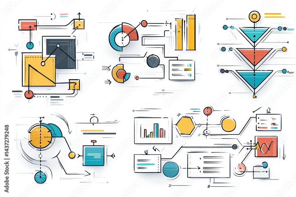 Fototapete stylized flowchart elements designed for infographics on a white background perfect for educational 