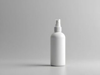 Minimalist White Spray Bottle on Gray Background, White Spray Bottle &ndash; Realistic Blank Spray Bottle Mockup for Cosmetic, Cleaning, and Product Branding Design
