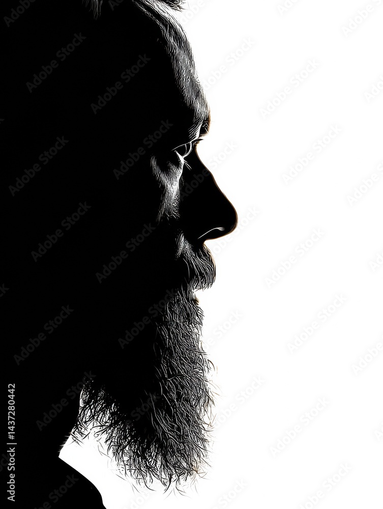Fototapete silhouette of a bearded man with a fade effect on a clean white background illustrating profile and 