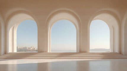 Spacious, arched windows overlooking desert landscape