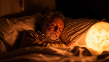 Senior man sleeping peacefully in bed