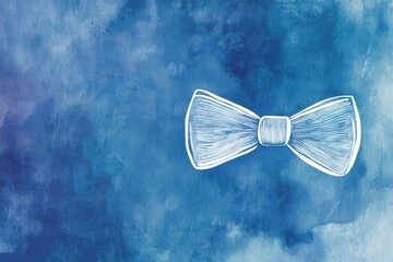 Bow tie illustration on blue watercolor background for fashion and design projects and backgrounds