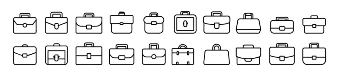 briefcase icon set. editable stroke outline icons set