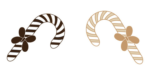 candy cane vector illustration icon. Festive, seasonal, traditional, holiday sweet candy stick with ribbon bow, isolated. eps 10