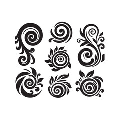 Decorative swirl and spiral vector silhouette set