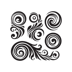 Decorative swirl and spiral vector silhouette set
