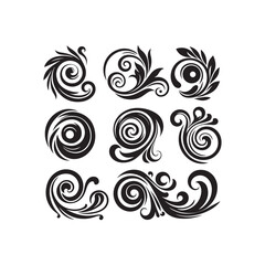 Decorative swirl and spiral vector silhouette set