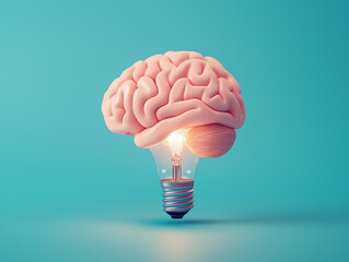 human brain with light bulb ideas and creativity concept image. Out of box thinking 