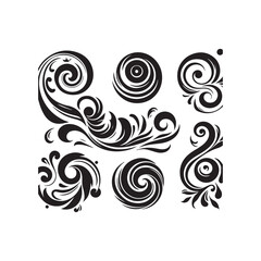 Decorative swirl and spiral vector silhouette set
