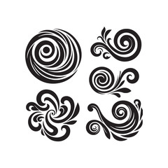 Decorative swirl and spiral vector silhouette set