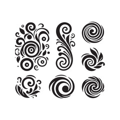 Decorative swirl and spiral vector silhouette set