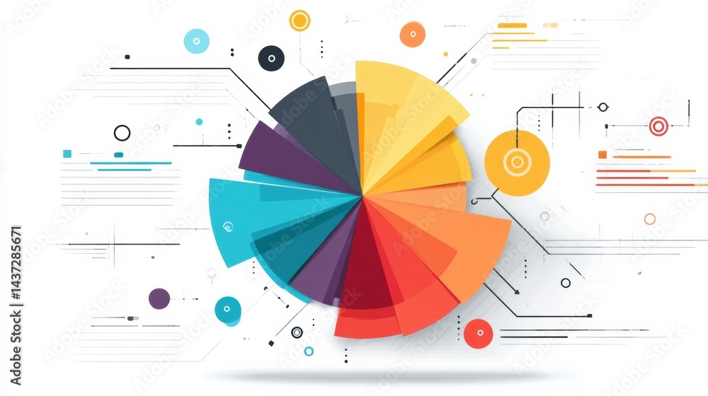 Fototapete Colorful Pie Chart With Text Placeholders on White Background Illustrating Data Analysis and Visualization Trends in 2023