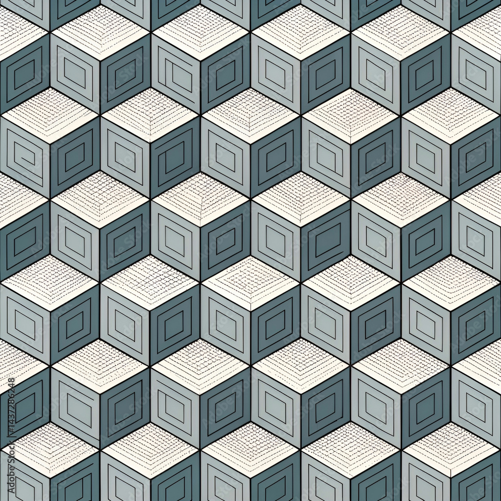 Poster 3d isometric tile pattern cube illusion seamless