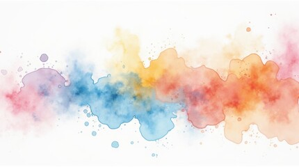 Obraz premium Dynamic composition of colorful watercolor splashes and drips, with soft gradients and organic shapes spreading across a clean white surface.