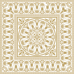 Vector golden classic Greek square ornament. Rectangle of Ancient Greece and Roman Empire. Byzantine painting of walls, floors and ceilings. Decoration of European palaces