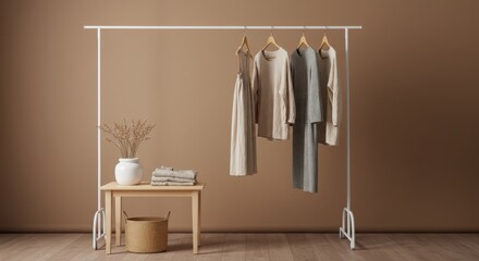 Clothing made from sustainable materials displayed in a stylish eco-conscious setting