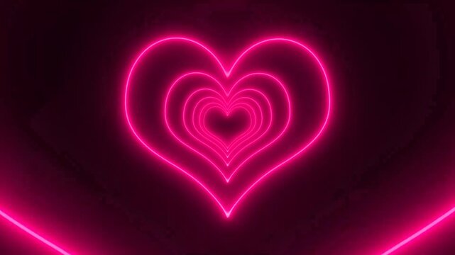 Neon Heart background .Love heart VJ, loop neon tunnel ,futuristic heart overlay ,