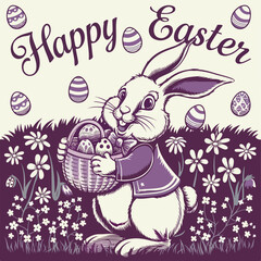 A vector illustration of a Happy Easter card with a poster background. 