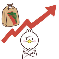 	米の値上がりに困る白い鳥のイラスト